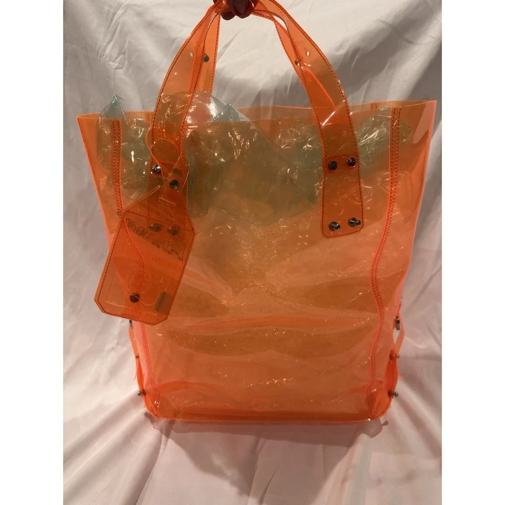Alexander McQueen Neon Orange Clear PVC Large Tote Bag Silver Hardware - Picture 8 of 15